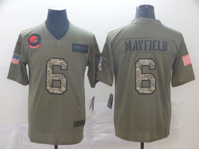 Men Cleveland Browns #6 Mayfield Nike 2019 Olive Camo Salute to Service Limited NFL Jerseys